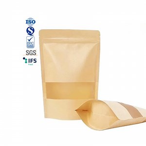 [Hot Item] Brown Ziplock Kraft Craft Paper Standing up Food Packaging Pouches with Window