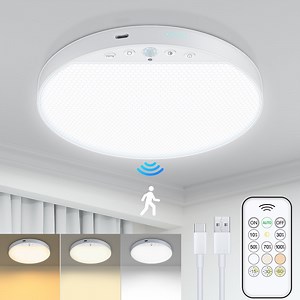 WILLED Motion Sensor Ceiling Light, Wireless Magnetic Mount Ceiling Light with Remote, Battery Powered LED Shower Light for Hallway Stairway Garage, 6W