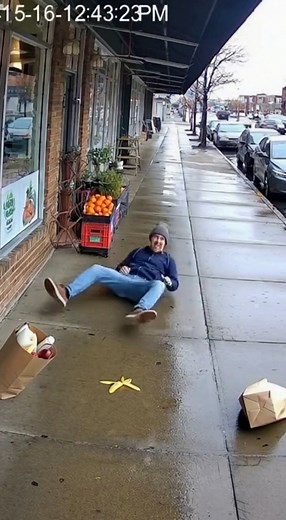 Man Slips on Banana Peel Outside Grocery Store #CCTVBloopers #FunnyFall #CaughtOnCamera | Hidden CCTV