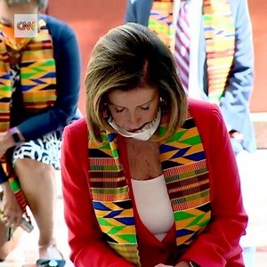 This morning Nancy Pelosi and other top democrats in Congress took a knee for 8 minutes & 46 seconds, the amount of time the officer had his knee on George Floyd. This was to show solidarity for recent protest all around the world against police brutality and racial oppression. “Daddy changed the world”~Gianna Floyd | Winston Duke
