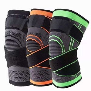 [Hot Item] 3D Knitted Elastic Nylon Knee Support Sleeve Compression Sports Knee Brace with Belt