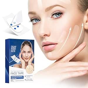 Face Lift Tape, Face Tape Lifting Invisible, Face Tape For Reduce Double Chin, Wrinkle Tape Lifts Tightens Skin Hide Facial & Neck Wrinkles, Breathable & Waterproof (60 PCS)