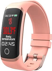 Smart Watch, CNPGD Fitness Tracker for Men Women, Bracelet Band with 24 Hour Body Temperature Heart Rate Monitor Blood Pressure Blood Oxygen(SpO2) Waterproof smartwatch for iPhone Android Phones(Pink)