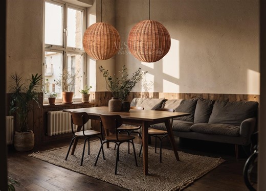 Rattan Pendant Light, Rattan Lampshade, Round-shaped Ceiling Light, Wicker Light Shade, Custom Rattan Lampshade, Woven Plug in Pendant Light - Etsy