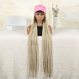 Black Baseball Cap Wig Hat Wig with 38 Inches Straight Synthetic Braiding Hair Extensions Attached for Women/Girls Long Braided Hat Wigs(613 Blonde)