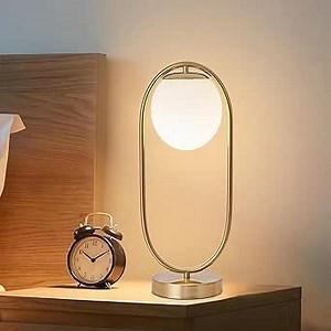 Mid Century Table lamp Luxury Gold Bedroom Bedside Night Light White Glass Globe Desk lamp Dorm Brass Night lamp for Farmhouse Vintage lamp