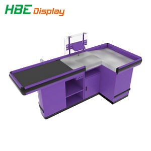 [Hot Item] Supermarket Design Retail Cash Register Table Checkout Counter Cashier Desk with Conveyor Belt