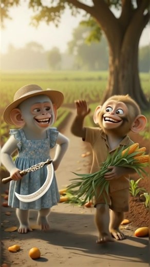 Cute Monkey Couple Farming 🐒🌾#viralshorts #trending #ai #shorts