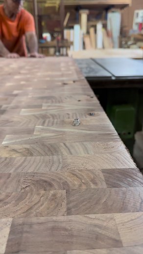 2K views · 13 reactions | The panel saw was cursing us, but we’re getting the giant end grain butcher block down to size. Next step sanding, sanding, and some more sanding! #handmade #customkitchen | Real Antique Wood | Facebook