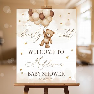 EDITABLE Gender Neutral Bear Baby Shower Welcome Sign, We Can Bearly Wait Baby Shower Poster, Brown Beige Boho Bear Baby Shower NBS46 - Etsy