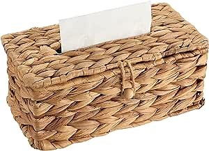 Tissue Box Cover, Rectangular Woven Tissue Box Holder, Water Hyacinth Rustic Decorative Facial Tissue Holder for Bathroom Living Room Bedroom Dresser Office Car (Rectangular)