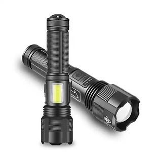 [Hot Item] Powerful Flashlight for Camping Super Bright LED Tactical Torch Aluminum Rechargeable Battery Xhp50 COB Side Lamp