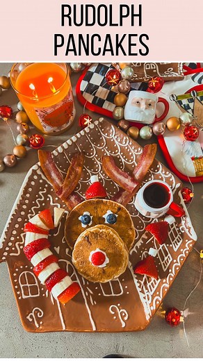 RUDOLPH PANCAKES 🎅🎄🥞. Save for Christmas morning!! I ordered our favorite items from @iherb to make this fun and easy Christmas breakfast! The @kodiakcakes Pancake and Waffle mix is our go-to! The chocolate chip mix had 13g of protein to keep your little feeling fuller, for longer! I also love the @waldenfarms_usaofficial Pancake syrup because it has zero sugar and is naturally flavored with other natural flavors. #iherb iHerb offers the best-curated selection of products at the best possible
