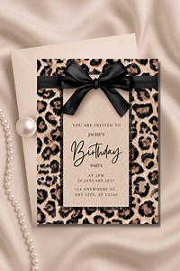 Cheetah Print Birthday Invitation, Coquette Bow (editable Canva Template) - Etsy