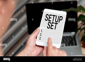 Conceptual caption Setup Set, Word for the manner, position, or direction in which something is set Voice And Video Calling Capabilities Connecting Pe Stock Photo - Alamy