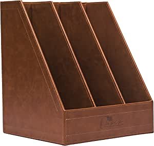OasisUSA Desk File Organizer/Magazine File holder with 2/3 Large Compartments, Durable Leather Material, Convenient and Space Saving, Brown