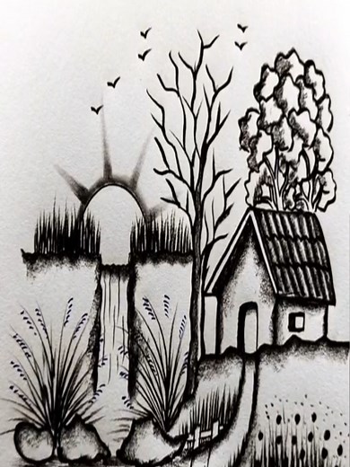 Beautiful Pencil Scenery Drawing Tutorial