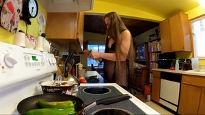 Longpussy in the kitchen, Chains Dangling, Pussy Plugged and some Leaking.