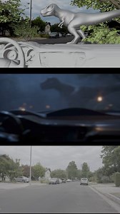 Hola everyone I made a side by side version of my dinosaur scene. Car is a 3D scene Dinosaur model from sketch fab Footage I shot it on my street. Rain assets from Ian Hubert Hope yall like it 🙏🏻 | Phil.Flock