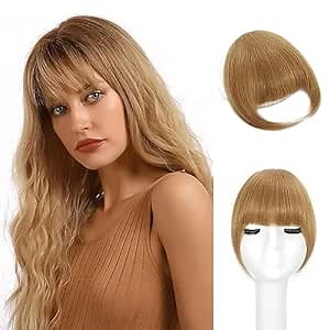 100% human hair Wispy bangs - 12g Clip in Bangs ,Clip in Hair Extensions,French Air Bangs, Bangs Hair Clip， human hair clip on bangs , Air Bangs Fringe with Temples, Hairpieces for Women ,Curved Bangs for Daily Wear- Blonde