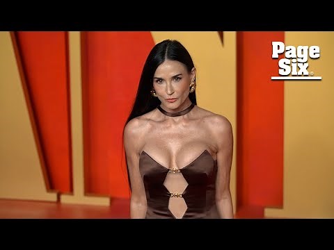 Demi Moore, 61, shows off her curves in plunging cutout gown at 2024 Vanity Fair Oscars party