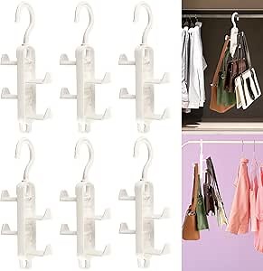 Gejoy 6 Pcs Purse Hanger Organizer for Closet Handbag Storage Holder Rotating Handbag Hanging Hook Space Saving Closet Rod Hooks Rack for Hanging Handbags Belts Ties Hats Purses