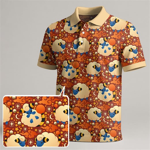 Mareep Polo Shirt, Cute Sheep Polo, Kawaii Pattern Shirt, Cozy Summer Casual, Mareep Shirt Gift - Etsy
