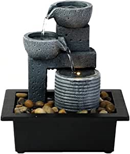 Tabletop Fountain Waterfall Function Relaxing Indoor Waterfall for Home and Office Decor Gray