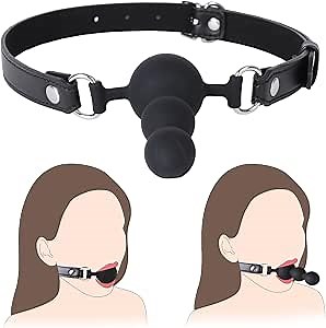 BDSM Ball Gag Sex Play, Bondage Gags & Muzzle with Beads, Silicone Mouth Gag with Removable Leather Straps, Sex Gag Face Dildo Kinkly Sex Toys for Women Men Couples
