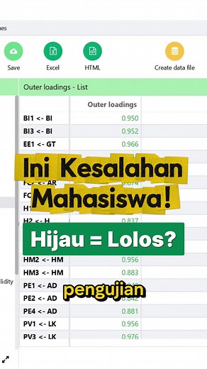 Hijau Belum Tentu Aman! Outer Loading lolos bukan berarti semua uji akan lolos! Kamu termasuk yang masih mikir begitu ? #skripsihack #sempls #smartpls #researchq