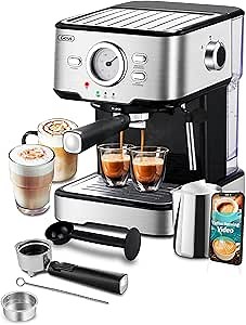 Gevi Espresso Machine, Espresso Maker with Milk Frother Steam Wand, Compact Espresso Super Automatic Espresso Machines for home Cappuccino, Latte, GECME403L-U