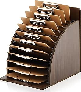 Sintuff 2 Pcs Clipboard Holder Wood Metal Clipboard Organizer White Clipboard Stand Clipboard Storage Rack for Classroom Office School Teacher Desk File Organization Supplies, Assembly Required