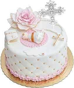 Ambari Silver Gold Cross Cake Topper - Wedding Decorations, Birthday Celebration and Baby Shower Decor - Rhinestone Party Supplies, Table Centerpiece, Souvenirs, Favors - Gifts for Boy and Girl