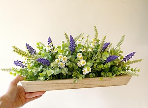 Summer Wildflower Table Arrangement in Wooden Tray – Artificial Lavender, Daisy, Eucalyptus & Astilbe – Table Centerpiece for Indoor/outdoor - Etsy