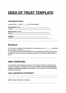 Deed of Trust Template, Real Estate Form, Doc Pdf