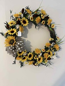 Sunflower and Yellow Daisy Wreath With Polka Dot Bow – Summer Front Door Decor - Etsy