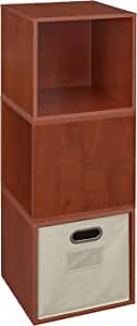 Set of 3 Cubo Modular Storage Cubes and 1 Cubo Foldable Fabric Bin- Cherry/Natural
