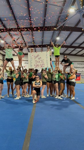 SAVE THE DATE! 😎Cheerleading tryouts are May 19th -22nd 💚🩵 Go to our instagram Bio for the informational link to get more info 🫶🏼 | PunchFront Gymnastics & Cheer