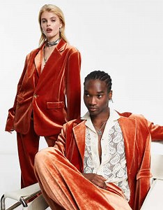 Reclaimed Vintage Limited Edition unisex velvet suit jacket in rust | ASOS