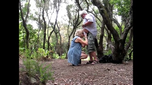 Old couple going wild in the forest