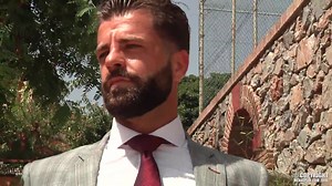 Man in suit pulled into the water ends in one hot sex by the pool