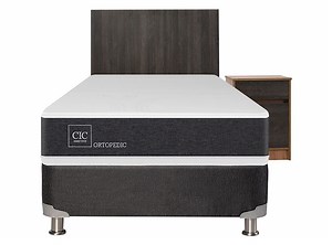 JUEGO DE DORMITORIO CIC CAMA BOX SPRING NEW ORTOPEDIC B5 BN 1.5 PLAZAS NEGRO + SET ESPRESSO