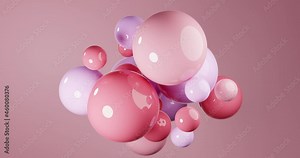 Abstract composition with 3d spheres cluster. Pink glossy realistic bubbles. Futuristic background of balls