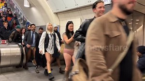 Bare-Legged Commuters Board London Tube for No Trousers Day