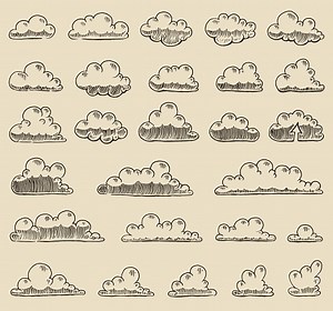 Retro Wolken Vektor-illustration von hand gezeichnete Skizze