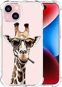 Compatible for iPhone 15 Plus Cases with Design, Cute Transparent Phone Case for Women Girls Girly with Heavy Duty Protective Bumper (Clear Giraffe Glasses Animal)
