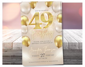 49th Birthday Invitation Gold, Digital 49th Invite Editable Template - Etsy Australia