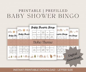 Baby Shower Bingo: 60 Cards, Prefilled, PRINTABLE Bingo Pdf, Boho Theme - Etsy