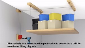 TooTaci Overhead Garage Storage Lift with 3/16 Steel Cable, Heavy Duty Ceiling Mounted Garage Storage Lift System for Organization, 300lbs Weight, Supports 8-16ft Ceilings (Deck and Winch Not Includ)