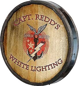 Thousand Oaks Barrel Co. Personalized 21"Inch Whiskey Barrel Head Sign - Wood Home Bar Decor - For Man Cave, Kitchen, Office - White Lightning - Custom Wine Barrel Lid Wall Art (C13)